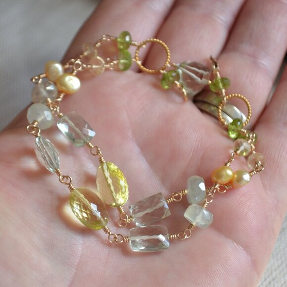 Double Strand Gemstone Bracelet in Lemon Lime - Hand Made in Canada - Picture 8 of 9
